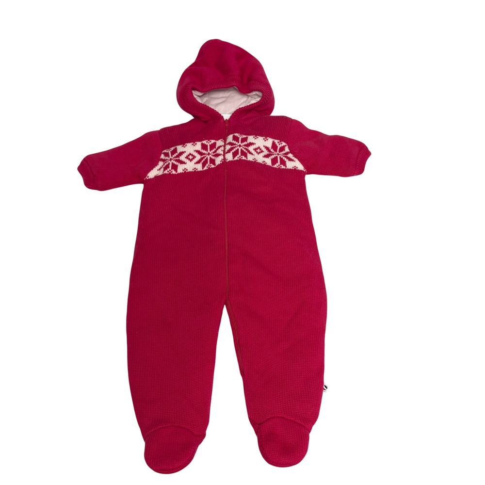Absorba 6M Pink Knit Fair Isle Snowflake Hooded Padded Bunting Footed Coverall